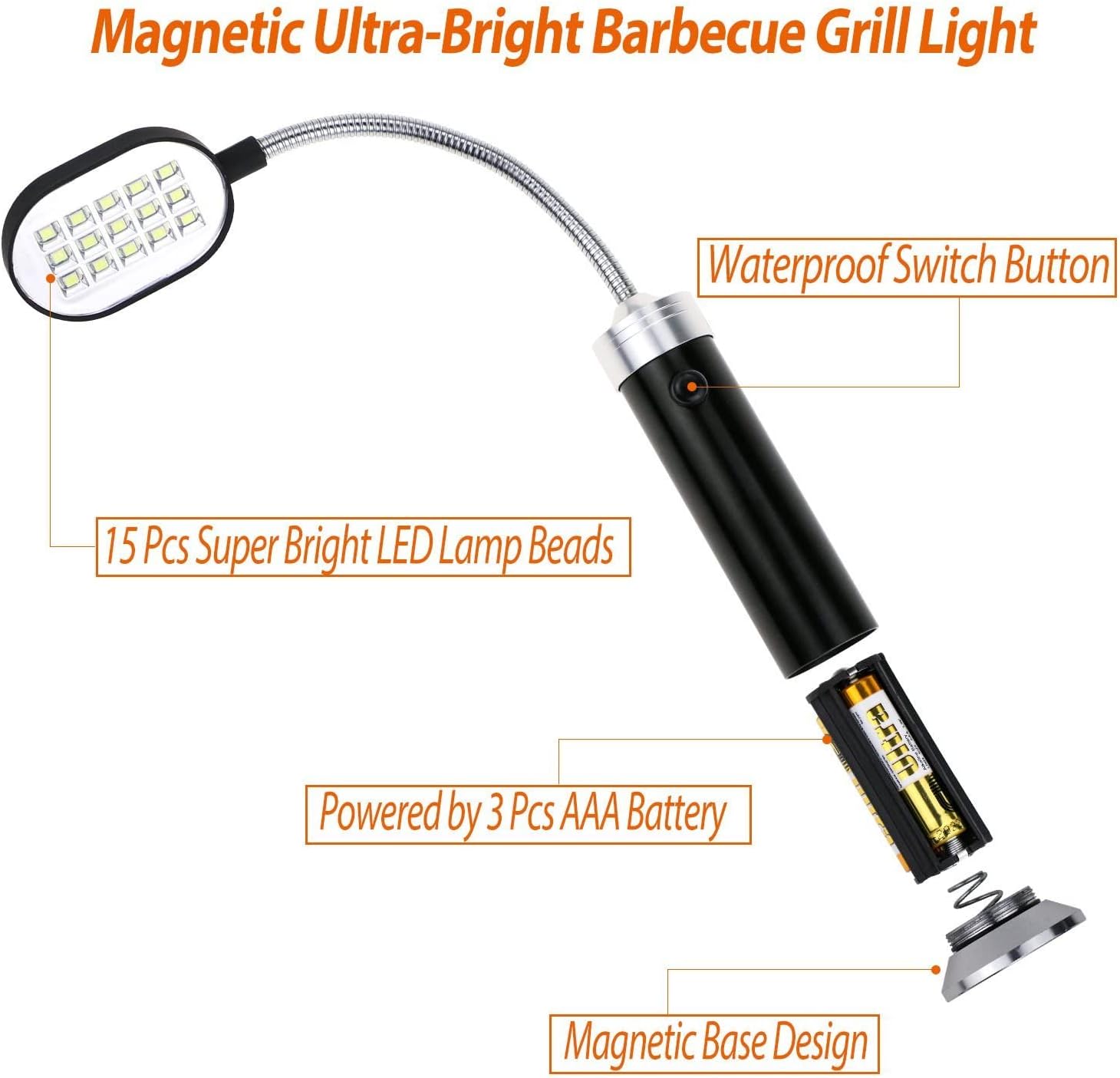 Magnetisk grillampa med ledljus